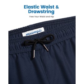 MaaMgic Mens Swim Trunks with Compression Liner 2 in 1 Swimming Shorts Stretch 5.5" Quick Dry Bathing Suits,Navy,Medium