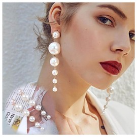 Cimenexe Bohemian Long Pearl Drop Earrings Gold Pearl Earrings Vintage Pearl Stud Statement Earrings Retro Wedding Earrings Jewelry for Women and Girls