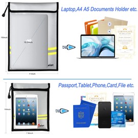 Fireproof Waterproof Money Document Bag - 2 Pack Safe Upgraded Zipper Bags, Fire & Water Resistant Storage Organizer Pouch for A4 A5 Documents Holder,File,Cash,Jewelry,Passport,Tablet,Laptop (Gray)