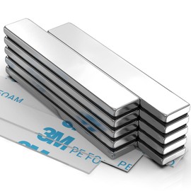 Strong Magnets, Caturledas 10 Pack Heavy Duty Rare Earth Neodymium Magnets with Double Sided Adhesive, Rectangular Bar Magnetic Strip for Refrigerator Kitchen Office Science Craft, 60x10x3 mm, Silver