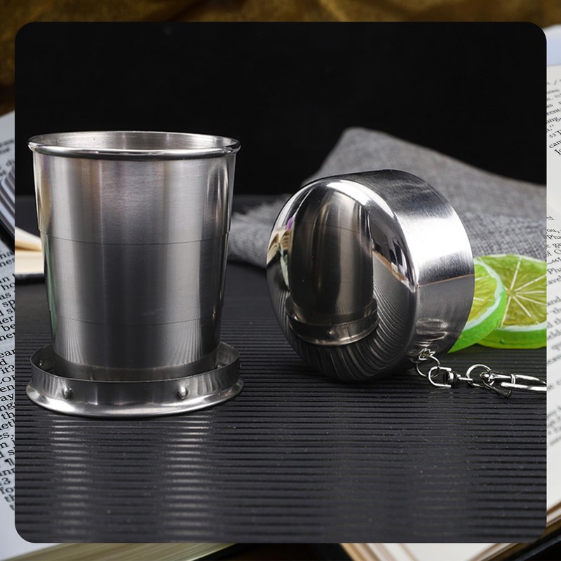 Cosmeria Folding Cups, 2 Pieces Stainless Steel Collapsible Cup with