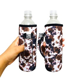 Drink Handlers Neoprene Water Bottle Sleeve - 16oz Insulated Water Bottle Holder & 24oz Can Water Bottle Holder for Walking, Running, & Cycling Water Resistant Drink Covers, Cow Tippin