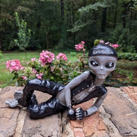 John Bernard & Company Alien Invasion Sexy Biker Dude Lying 10 Inch L Funny Home or Garden Alien Statue Biker Figurine (Alien Gray)