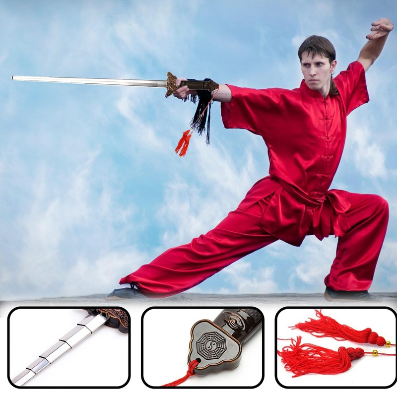 KSVFTB Retractable Sword, Stainless Steel Dull Toy Sword, Red
