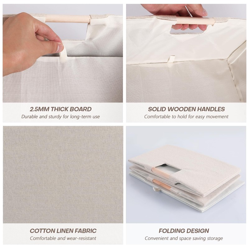 Fabric Storage Bin 3 Pack Foldable Cotton Linen Storage Basket
