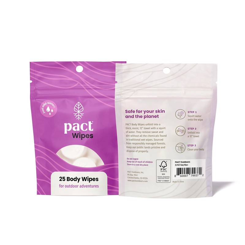 PACT Wipes for Camping and Backpacking (25-Pack) | Compressed Extra