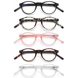 EYEURL 5-Pack Small Round Reading Glasses for Women Men Blue Light Blocking Eyeglasses Round Computer Glasses With Spring Hinges TR90 Lightweight Readers for Women,3.0