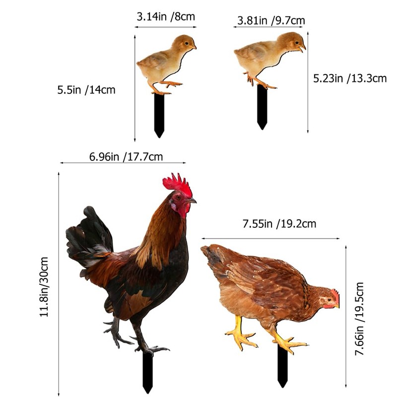HANABASS Pack of 4 Chickens Chicks Ground Stakes Lawn Ornament