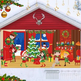 Tatuo Christmas Garage Door Decoration 7x16 ft Christmas Elf Garage Door Cover Large Christmas Garage Door Cover Merry Christmas Garage Door Banner for 2024 Xmas Holiday Party Indoor Outdoor Decor