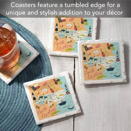 Thirstystone North Carolina Home 4-Pack Absorbent Stone Coasters with Protective Cork Backing 4" Square Manufactured in The USA Artistic Absorbent Easily Wipes Clean
