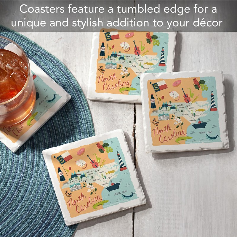 Thirstystone North Carolina Home 4-Pack Absorbent Stone Coasters with Protective