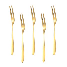 ZAAWUUT 5 Pcs Stainless Steel Forks 2 Prong Cocktail Forks Appetizer Dessert Fruit Tasting Forks for Party Travel 13cm Gold