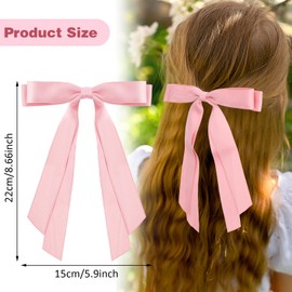 Pack of 2 Hair Bow, Women's Tassel Ribbon Bow, Long Tail, Plain Bow Hair Clip with Bow, Hair Clips, Ponytail Clip, Bow Hair Accessories for Girls Women (Pink)