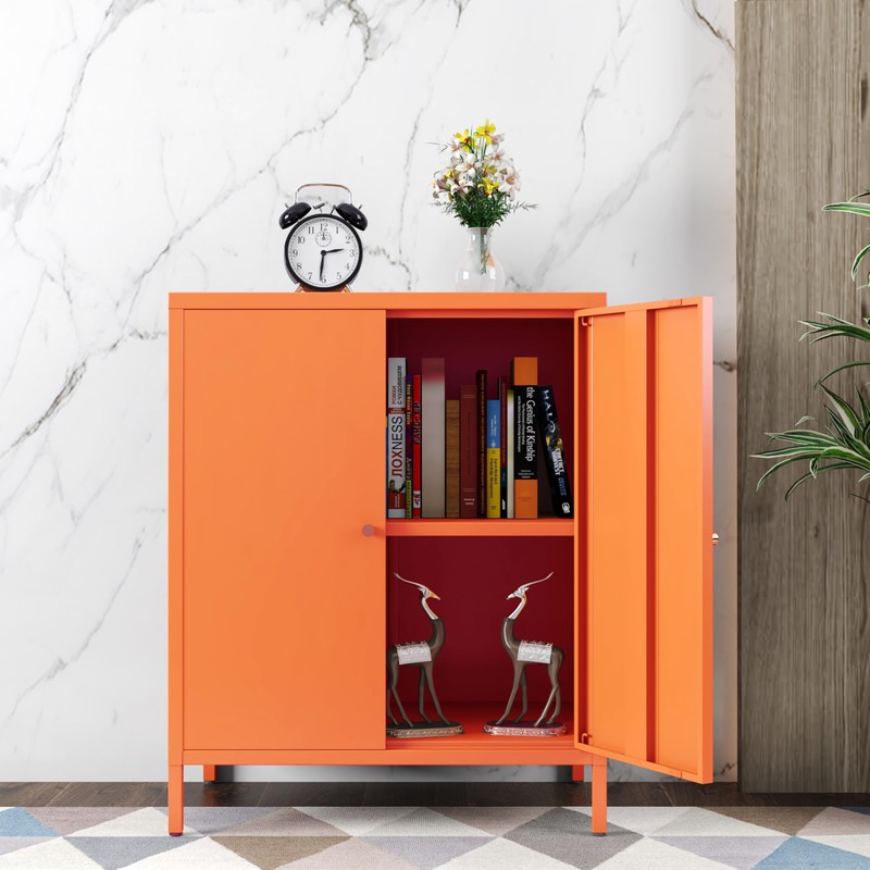 Small 2 Transparent Door Metal Storage Side Buffet Cabinet for