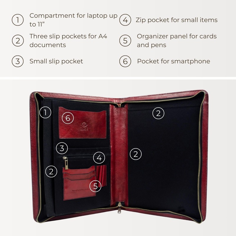 Time Resistance Leather Portfolio - A4 Document Folder - Padfolio