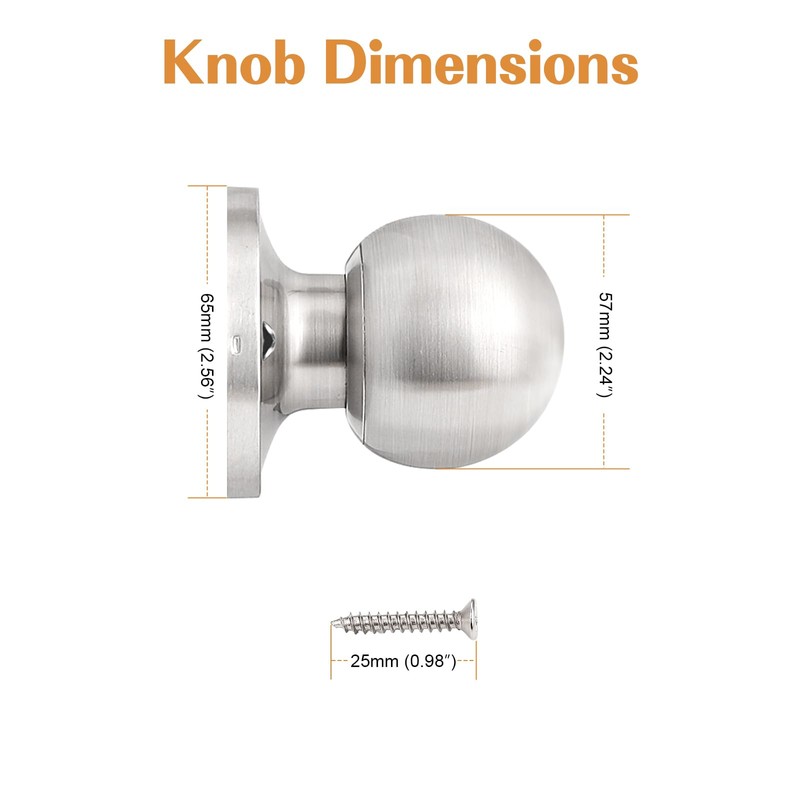 Probrico Round Dummy Door Handles in Brushed Nickel Finish, Ball