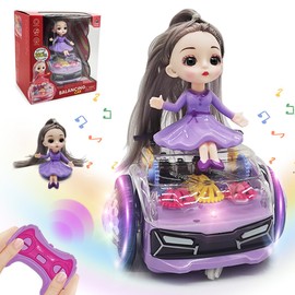 QUN XING Pink Remote Control CAR for Girls Toddler Toys 2.4G Lights up Spinning Gear Toys with Doll rc Cars for 4 Year Old Girls Kids, Xmas Birthday Gifts, Purple