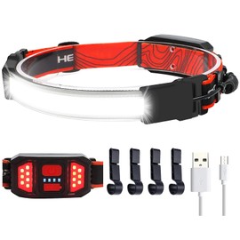 LED Rechargeable Head Lamp high lumens Hard Hat Headlamp 230° Wide Beam Headlamp Flashlight with Red Taillight, Lightweight Waterproof Headlamps for Camping Running Hiking