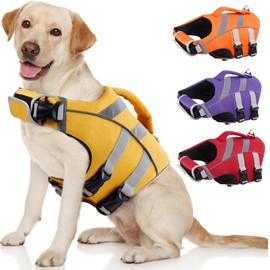 Kuoser Life Jacket Dog, Durability Dog Life Jacket, Excellent Buoyancy Life Jacket, Dog, Small, Large, Medium, High Safety Dog Life Jacket, Large Dogs, Yellow, S