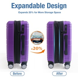 KYME Carry On Luggage 22x14x9 Airline Approved Expandable Hardshell 20 Inch Carry On Suitcases with Spinner Wheels Built-in TSA Lock Lightweight Small Travel Luggage for Women Purple