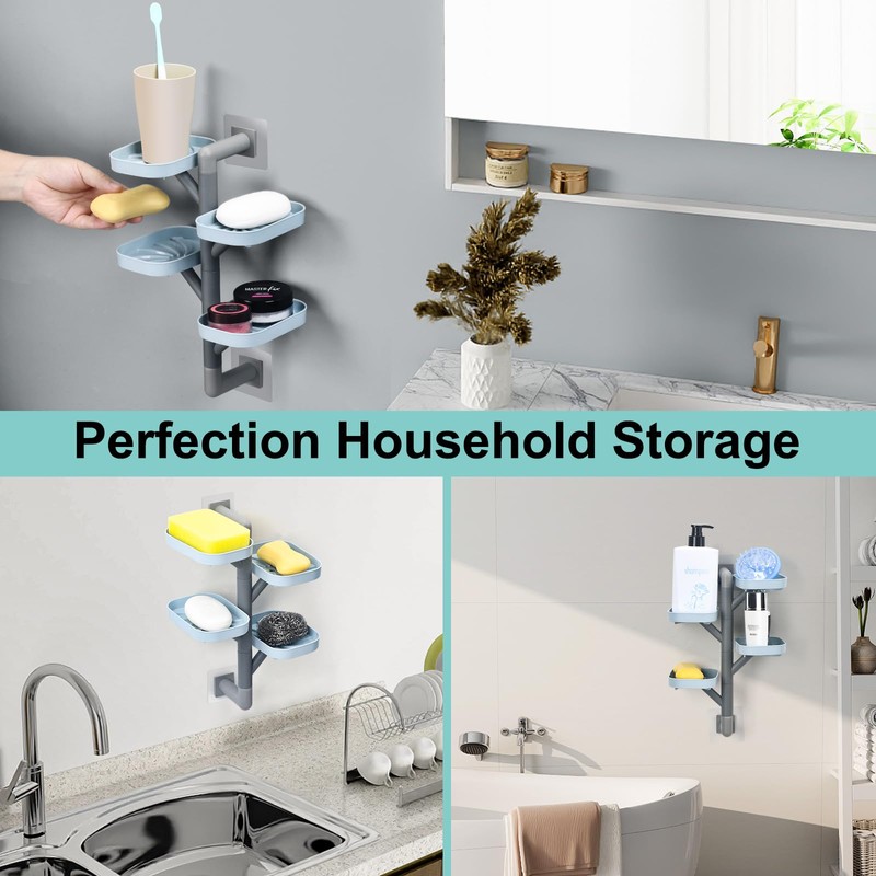 Soap holder four Layer Wall Mounted NO-Drilling Rotatable Self-draining Removable