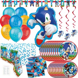Sonic Birthday Party Decorations - Sonic Party Decorations - Bundle with Plates, Napkins, Tablecloth, Banner, Balloons, Swirls, Checklist - Birthday Supplies for 16