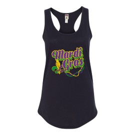 Go All Out Medium Black Womens Mardi Gras Racerback Tank Top T-Shirt