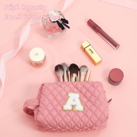 YOOLIFE Womens Travel Makeup Bag - Make Up Bag Small Cotton Cosmetic Bags for Women Teens Travel Bag Cute Pink Makeup Bag Unique Mom Teacher Gifts for Sister Friend Birthday Gifts for Her Letter T