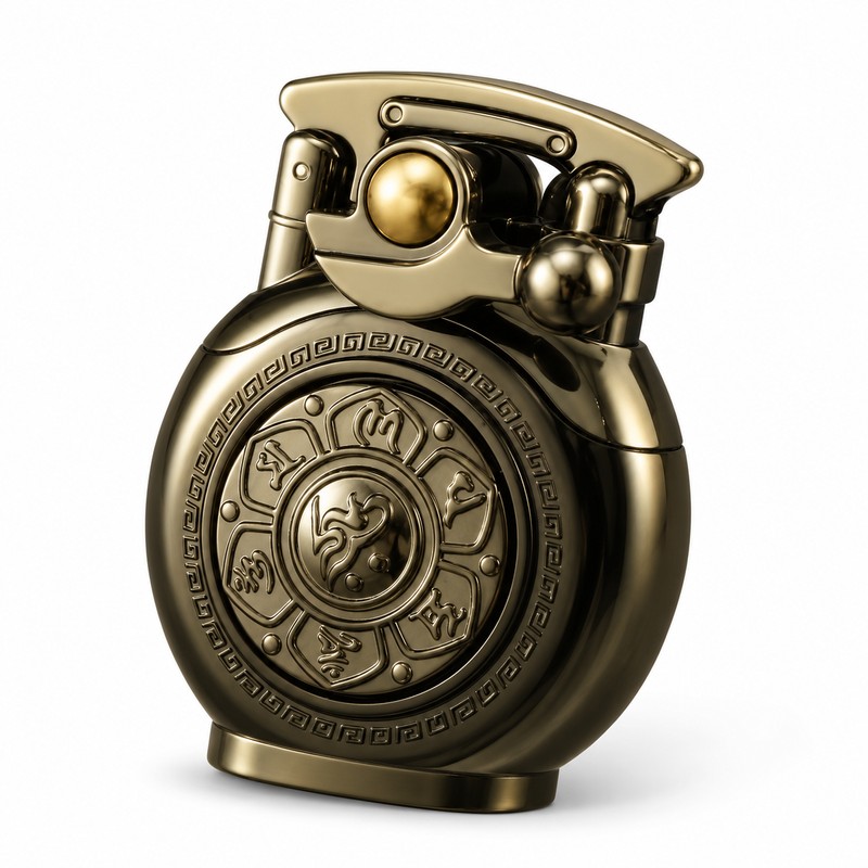 Brass Rocker-Arm Refillable Liquid-Fuel Lighter – Mechanical One-Hand Pocket Lighter