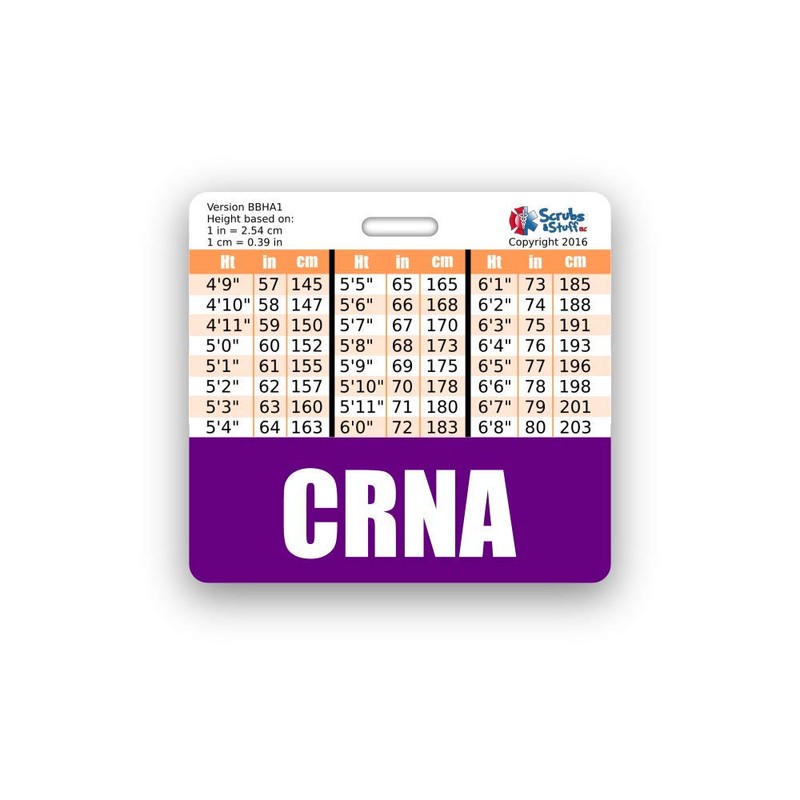 CRNA Badge Buddy Horizontal w/Height & Weight Conversion Charts (Standard,