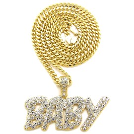 GWOOD Baby Pendant with 24 Inch Long Cuban Necklace Lil