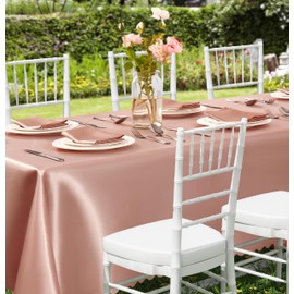Counfeisly 1 Pack Square Satin Tablecloth 52 x 52 Inches Table Cover, Bright Overlay Table Cloth Silky Smooth Fabric Tablecloth Table Decor for Wedding Banquet Table Decoration, Rose Gold