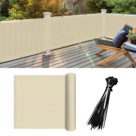 FLORALEAF Balcony Screen Privacy Fence Cover Sun Shade Deck Fence for Deck Patio Backyard Outdoor Pool Porch Railing with Zip Ties Beige, 2.5'x64'