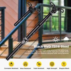 WAYSKA 12 Pairs Black T316 Stainless Steel Cable Railing Hardware Kit Fit 3/16" Stainless Steel Wire Rope Cable, Black Swage Toggle Turnbuckle Tensioner and End Fittings for Cable Railing System
