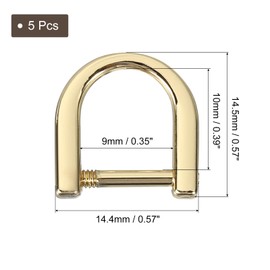 QUARKZMAN D Rings Screw Shackles, Pack of 5 9 mm Zinc Alloy Horseshoe U Shape D Ring Buckles Bag Accessories for Sewing for Bags DIY Leather Craft Key Chain, Gold