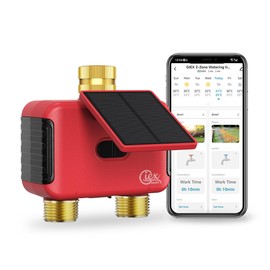 2 Zone WiFi Smart Sprinkler Timer for Garden Hose, Solar Rechargeable Water Timer with Dual Outlet, Brass Inlet & Outlet, No Hub Required, Smart Life App, Alexa & Google Assistant Compatible