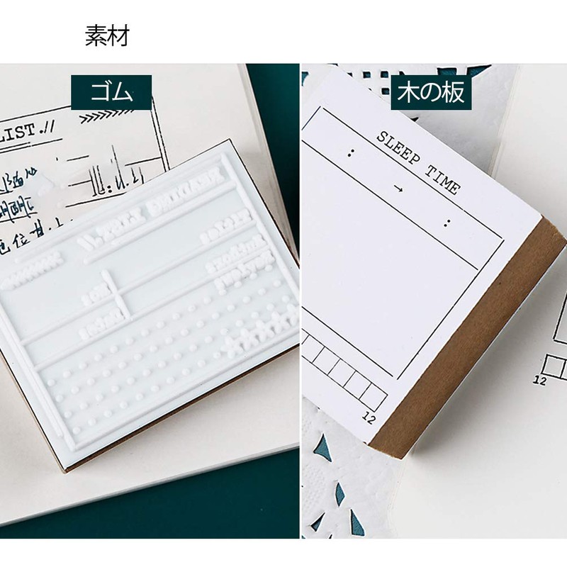 Wooden Stamp Set, Notebook, Seal, 4 Wooden Stamps, Daily Records,