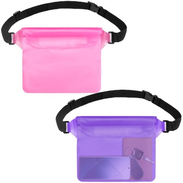 Modixun 2Pcs Waterproof Bag, Waterproof Fanny Pack with Waist Strap,