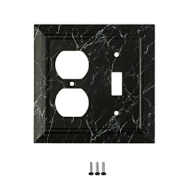 Pack of 1 Wall Plate Outlet Switch Covers by SleekLighting | Classic Black Marble Architecture Wall plates| Variety of Styles: Decorator/Duplex/Toggle/Blank/& Combo | Size (Toggle/Duplex)