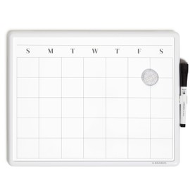 U Brands Magnetic Dry Erase Calendar White Board, 11" x 14"", Modern White Frame, Includes Marker and Magnet