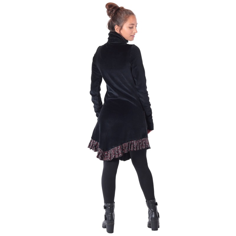 PUREWONDER Velvet Dress with Collar dr20, black
