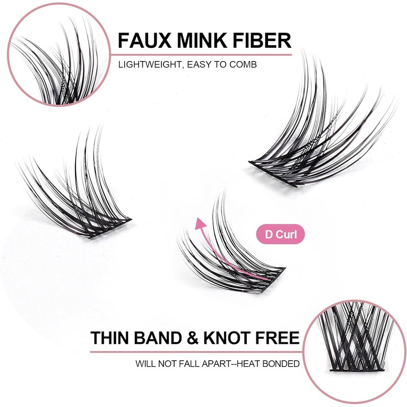 Cluster Lashes Individual Eyelashes, Wide Handle, D-Curl, DIY Single, Soft