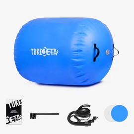 TUKEBETA 47in x 35in Gymnastics Barrel Roller for Tumbling Training Cheerleading, Inflatable Back Handspring Trainer with Electric Pump, Tumbling Barrel for Home Outdoor Gym Park Backyard, Blue