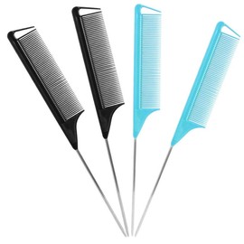 Rat Tail Comb,Parting Comb,Metal Long Steel Pin Rat Tail Combs set,Combs for Hair Stylist,Hair Combs for Women(4Packs,Black,Pink):_Black，Blue