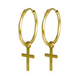I-be, 39585 Creole Earrings with Cross 14 Carat (585) Gold, 20 x 13 mm, Yellow Gold