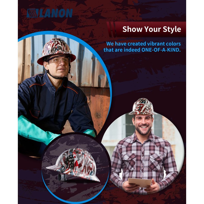 LANON Full Brim Hard Hat, OSHA Construction Work Approved, Premium
