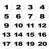 Round Number Stickers – Numbers 1-20, 50 mm, White/Black