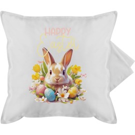 Cushion Cover – Easter Decoration – Happy Easter Bunny Easter Eggs Easter Nest Easter Surprise – 50 x 50 cm – Grey – Cushion Covers Easter Cushion Easter Bunny Easter Gifts Easter Gifts Easter Gift