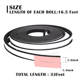 1/2 Inch Wide x 1/4 Inch Thick Foam Weather Stripping Black,Single Sided Foam Tape for AC Window and Doors,Closed Cell Foam Weather Strip,Self-Adhesive Foam Insulation Tape 33 Feet