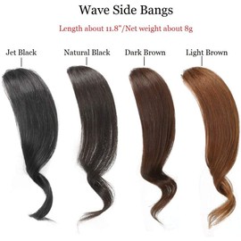 Dsoar 2pcs Wave Side Bangs Real Human Hair Clip in Bangs Wave Fringe Hair Extension(Dark Brown)